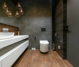 Bathroom Remodel - This bathroom is mostly brown with great lighting and a simple feel