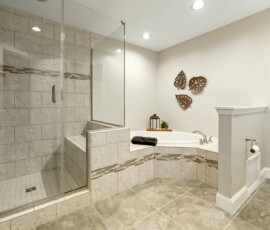 Bathroom Remodel - This show is mostly grey and white and has a simple layout